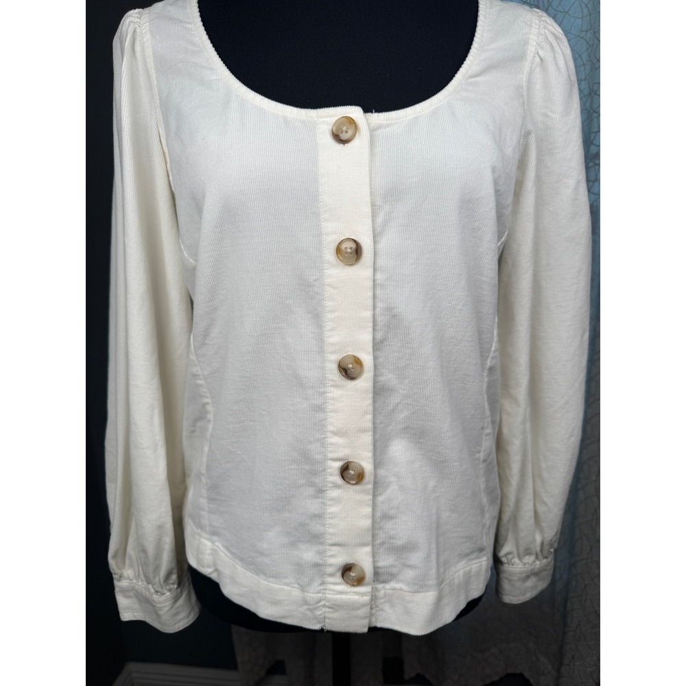 New Madewell White Corded Button-Front Blouse Top‎ Size Small